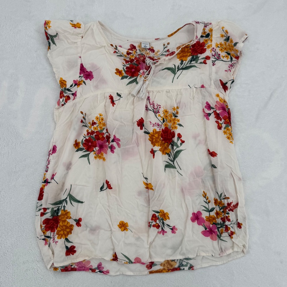 Old Navy Floral 100% Modal Boho Flutter Sleeve Tie Top Cream Size Medium Cottage